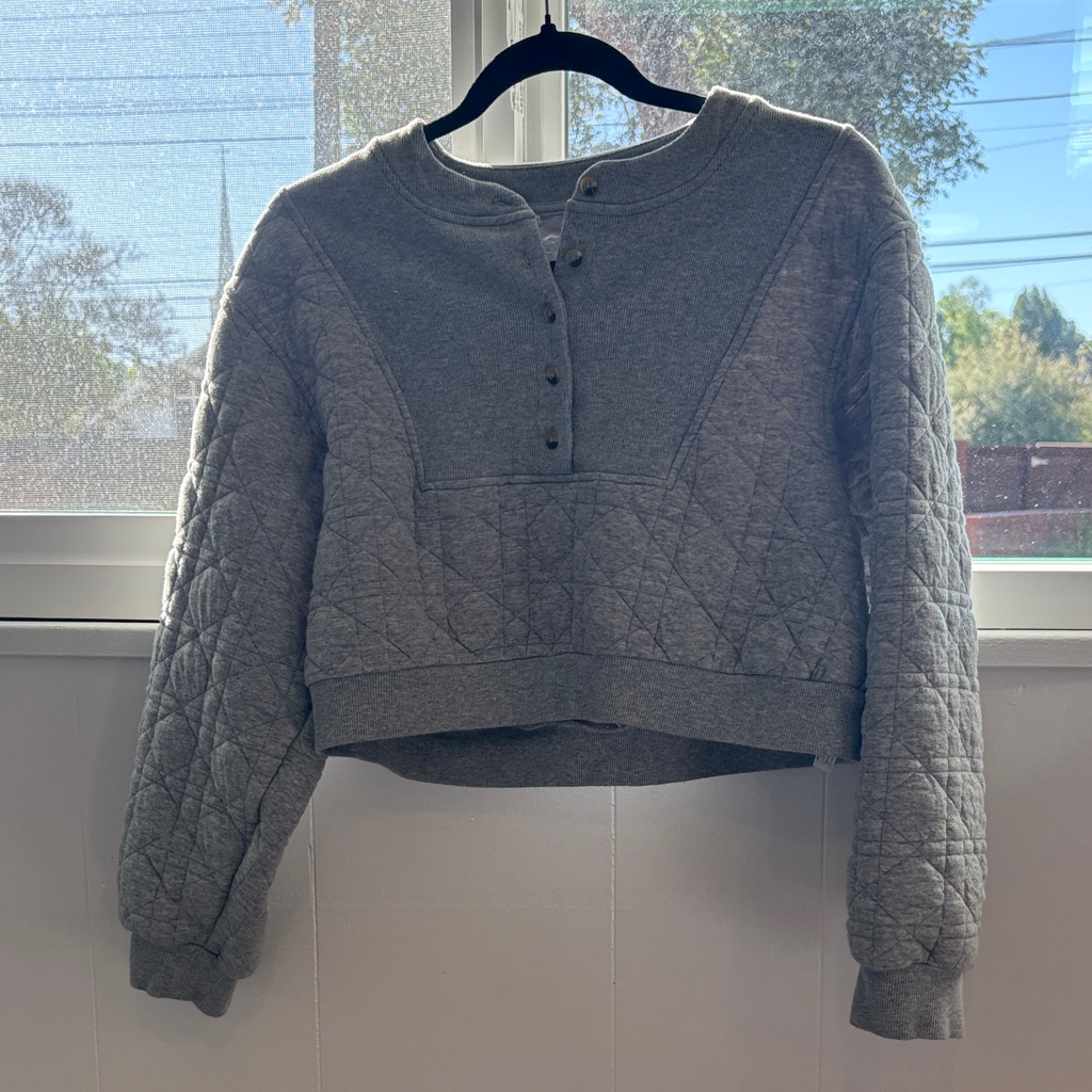 Anthropologie Quilted Crewneck Sweatshirt In Heather Gray